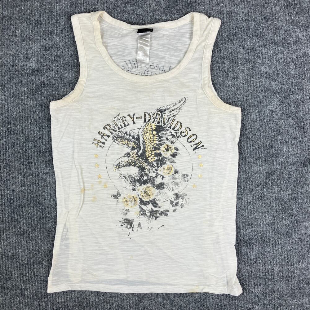Harley-Davidson Tank Womens Size S White Eagle Floral Graphic Biker Motorcycle